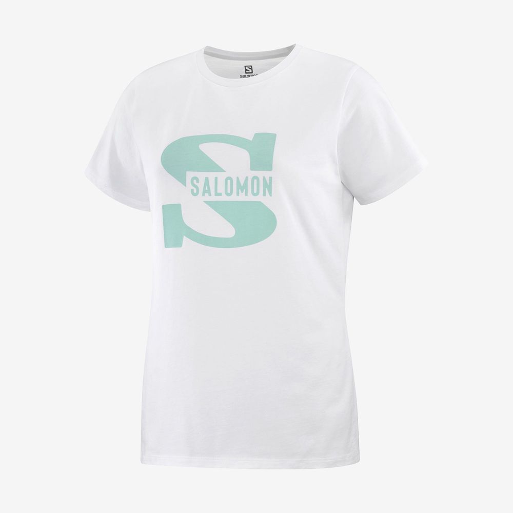 T-Shirts Salomon Femme Blanche - Salomon OUTLIFE BIG LOGO - France (7954-EKGIS)